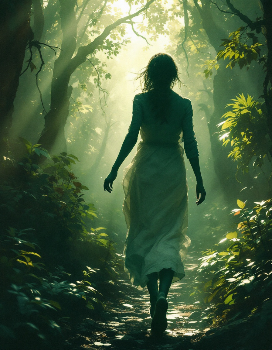 Woman walking in forest